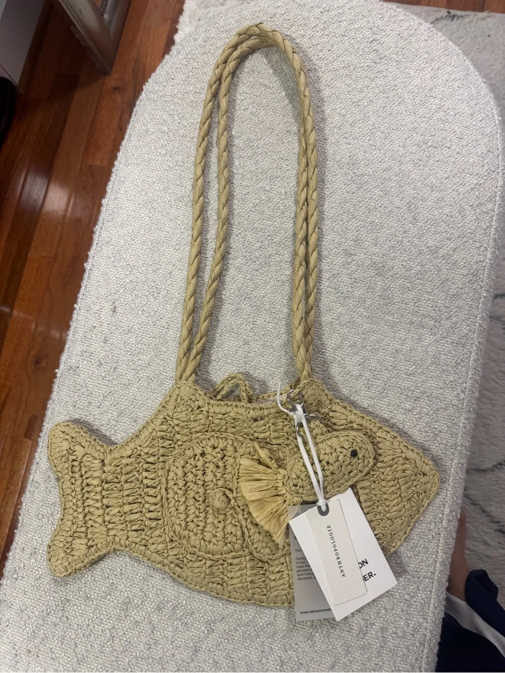 Anthropologie Fish Raffia Tote Bag NWT Woven Beach Purse - Picture 3 of 6
